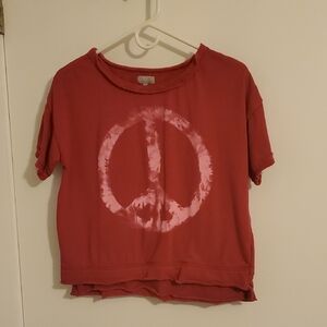 Burgandy Peace Sign Terry Lined Crop T-Shirt